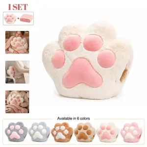 Cat Paw Plush Pillow Blanket Set, 2-In-1 Cute Paw Cushion, Soft Throw Blanket, Fluffy Stuffed Pillow, Cozy Gift for Cat Lovers