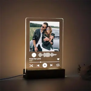 Personalized Song Plaque with LED Wooden Base - Night Light with Photo and Custom Text, Custom Music Plaque Gift for boyfriend, Anniversary Gift, Birthday Gift, Decor Acrylic