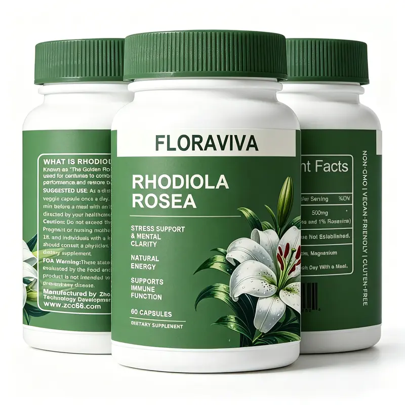 Floraviva Rhodiola Rosea Dietary Capsules, 500mg Natural Supplements - Health & Wellness Adaptogen for Stress & Anxiety Relief, Mental Focus (60 Non-GMO Capsules)