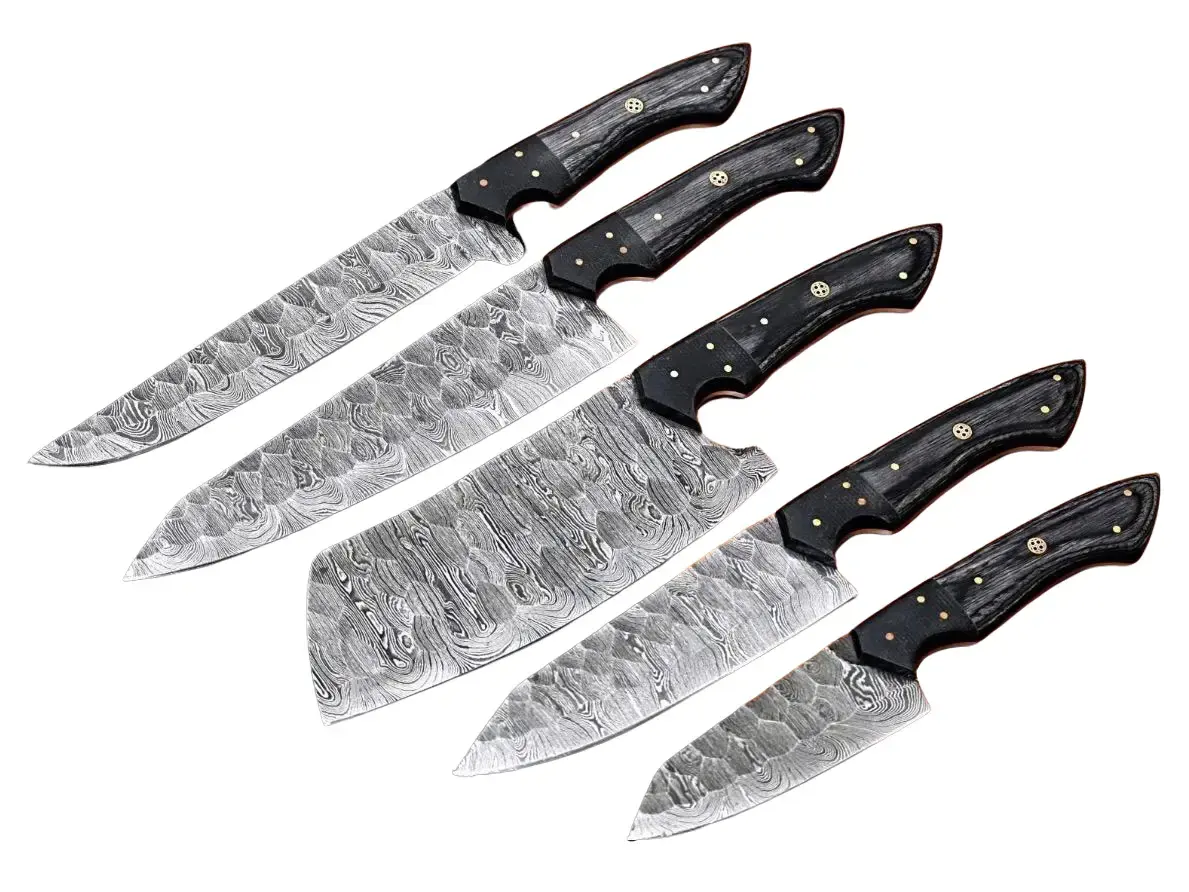 AjSanity Handmade Damascus Steel 5 Piece Kitchen Knife Set High Performance Chef Cutlery Set