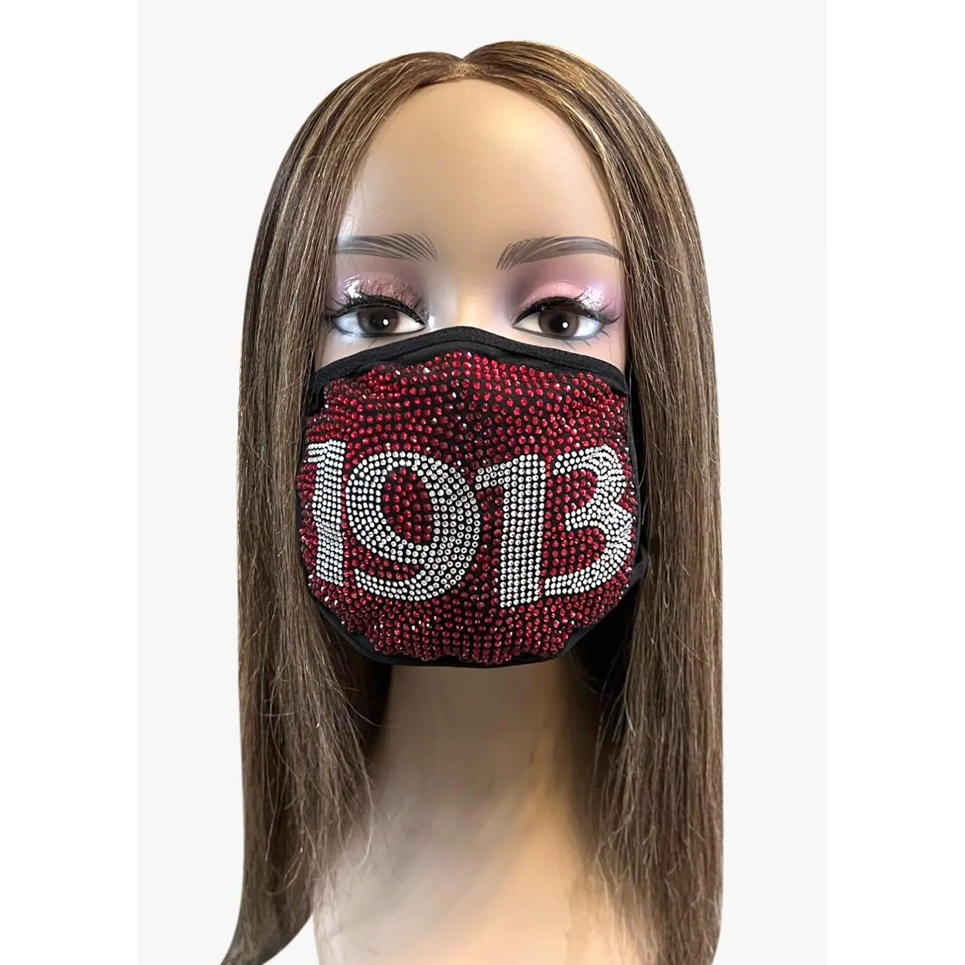 Delta Sigma Theta 1913 Full Rhinestone Bling Face Mask Red