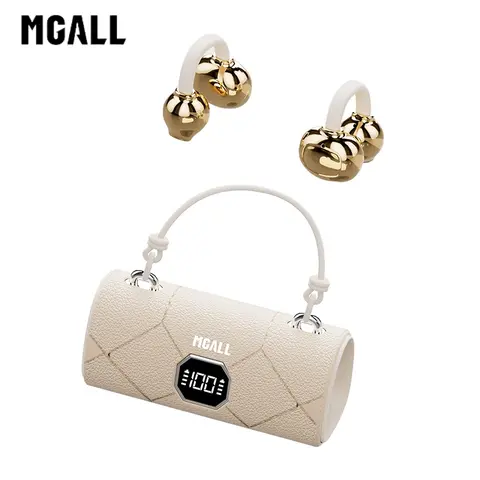 MGALL X22 Over Ear Hook Bluetooth Headphones - Light-Luxury Leather Handbag-Style, Sweat-Resistant, Comfortable Fit, 2025 Bluetooth 6.0, LED Display, HiFi 20kHz Audios, Sports Use, Girly Tech Gadget for Desktops & Gifting, Wireless Calls/Music