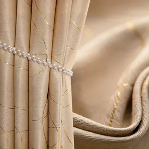 1pc Embroidered Blackout Heavy Curtain Home Decoration Curtain Striped Design, High-End Bedroom Drapes, Thick Room Divider, Top Cord Hanging, Home Decor