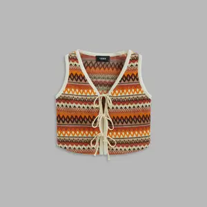 Cider [size 2-10] Woven V-neck Striped Knotted Vest