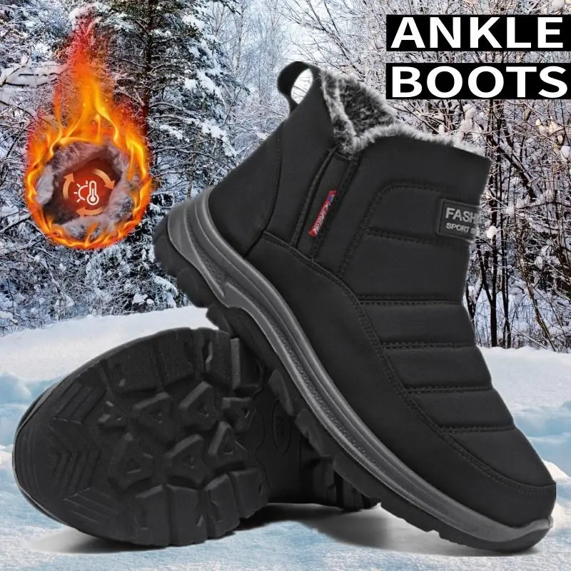 Men's Slip on Mid Snow Boots Winter Warm Cotton Shoes Non-slip Waterproof EU45
