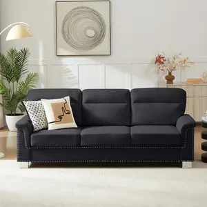 84.2" Modern Compressed Snowfleece  Fabric  couch 3-Seater sofa for  living  room Bedroom Office & Entertainment Spaces with Nailhead Trim  furniture