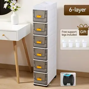 3-6 Tier Slim Storage Cabinet - 7.09" Narrow Bathroom Organizer Cart with Slide-Out Drawers, Space Saving Shelf Tower for Small Spaces