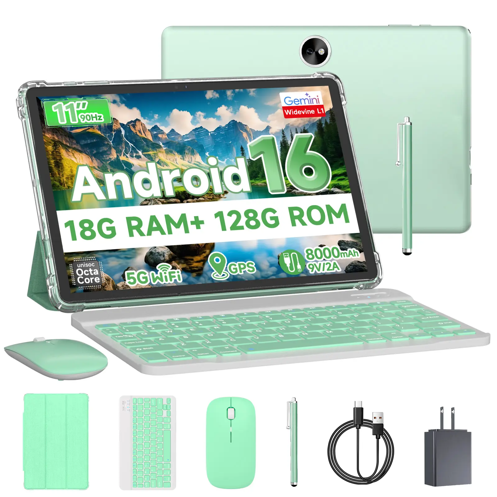 【SummerWins】11-inch Ultra-Thin Android 16 Tablet 18(4+14)GB RAM, 128GB ROM, 1TB Expandable, Octa-Core, Dual Cameras 5MP+13MP, 8000mAh Battery, All-in-One with Keyboard, Mouse, Stylus, Case & Cable — Perfect for Work, Study & Gaming, FathersDayGift