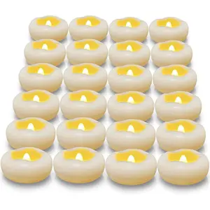 24 Packs White Plastic Floating Candles 2.3" Water-Activated Flameless LED Waterproof Battery Operated Candles for Wedding Pool Party Table Centerpieces Decor