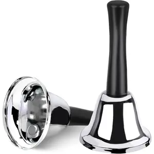 2 Pack Hand Bell, Silver Steel Bell, Ringing Bell with Handle, Dinner Bells for Inside Classroom Bell, for Food Line, Alarm, Jingles, Ringing (Silver)