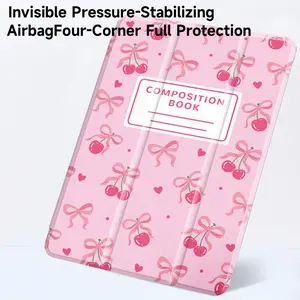 Cute Cherry Pattern Tablet Case with Pen Slot, Foldable Tablet Protective Cover, Tablet Accessories, Tablet Casing Compatible with iPad