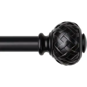 Black Curtain Rod 32 to 120 Inches 7/8 Adjustable Splicing Drapery Rods with Telescoping Design & Elegant Weaving Finials for Windows 20 to 116 Inches