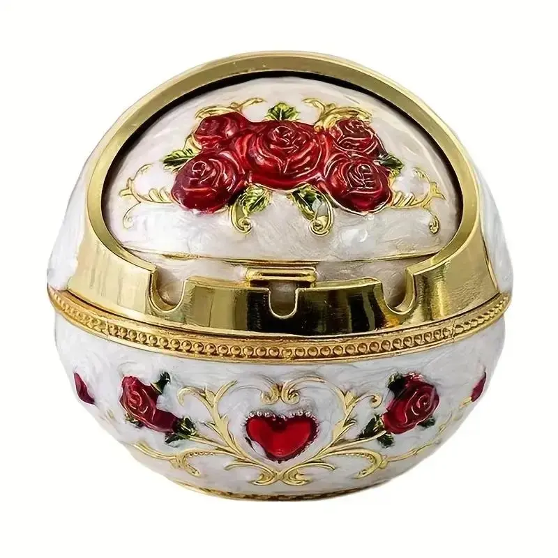 Alloy Vintage Ball-Shaped Ashtray, 1 Count, Elegant Spherical Metal Ashtray with Exquisite Sliding Windproof Lid, Home & Office Decor, Ideal Gift