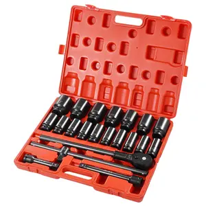 VEVOR 3/4 in Drive Abrasion-Resistant Alloy Steel High-Torque Socket Set, 22-Piece Deep SAE Sizes Sockets (7/8 in to 2 in) with Adapters and Ratchet Handle
