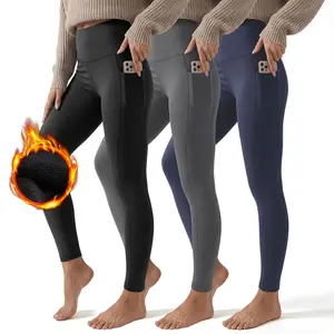 SHOWITTY Outlets Women's High-Waisted 1/3 Pack Fleece-Lined Leggings with Pockets Warm Thermal Yoga Pants