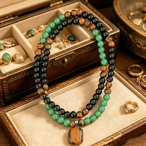 DearYou Studio B Money Attraction Necklace With Crystal Beads & Tiger Eye Pendant Healing Crystal Stone ,Wealth Abundance Crystal Jewelry Gift for Men Women