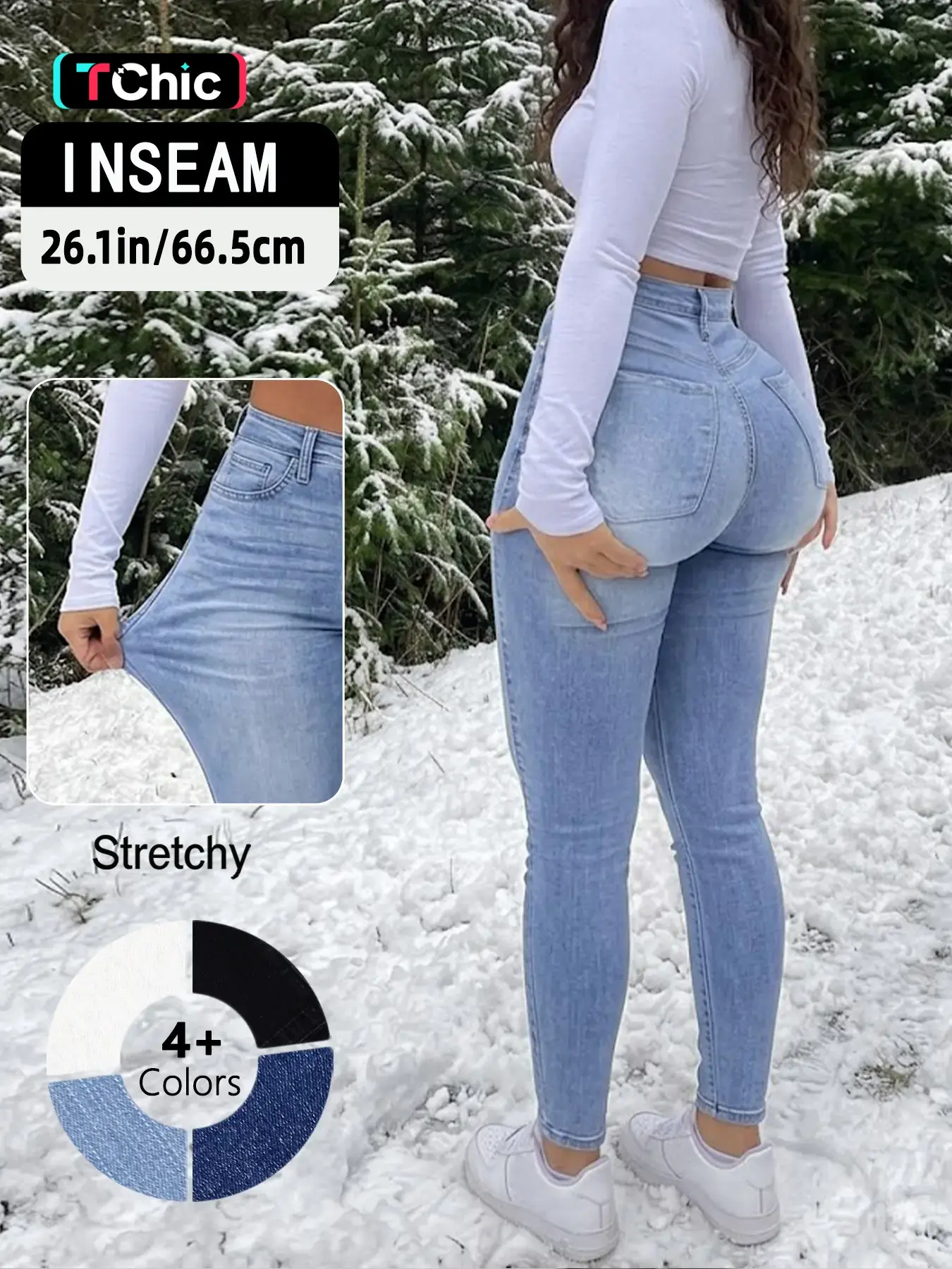 GILIPUR Women's Light Blue Washed High Waist Skinny Jeans, Slim Fit Tummy Control High Stretch Ankle Length Cotton Denim Trouser Pants with Pockets, Button, Casual Daily Commute Streetwear Winter Outfits for Women TChic Womenswear Bottom