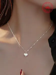 S925 Sterling Silver Heart Shaped Pendant Necklace for Women & Girls, Fashion Jewelry for Party, Daily Decor, Heart Design Necklace, Trendy All-match & Exquisite Jewelry for Birthday Gift