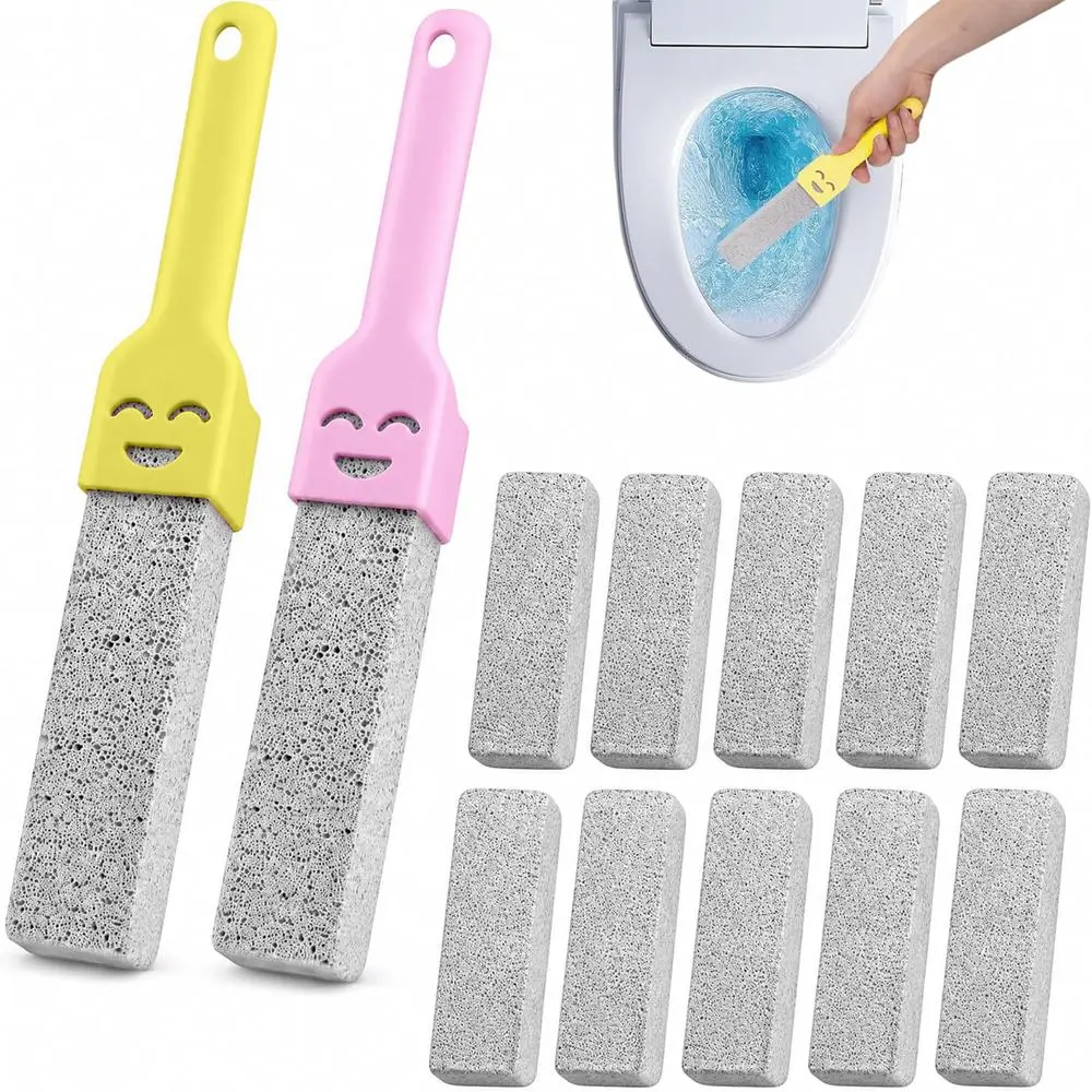 Pumice Stone Convenient Handheld Cleaning Block with Removable Handle, Toilet Cleaner Stick for Washbasin Bathtub Stainless Steel Sink Shower Pool Home Cleaning 12 Pack