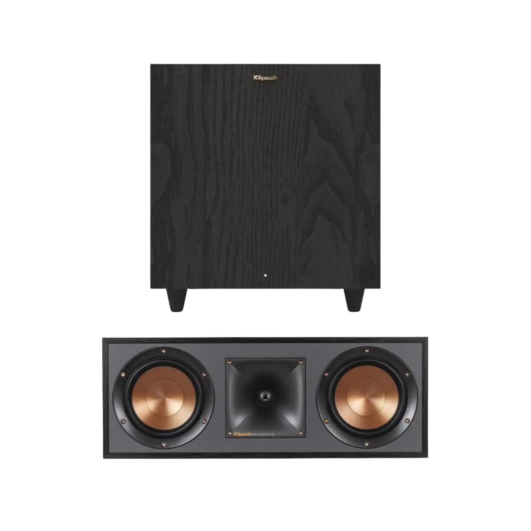 Klipsch Home Theater Bundle: R-52C Center Channel Speaker and R-80SWi Wireless Subwoofer - Powerful Audio Combo for Immersive Sound