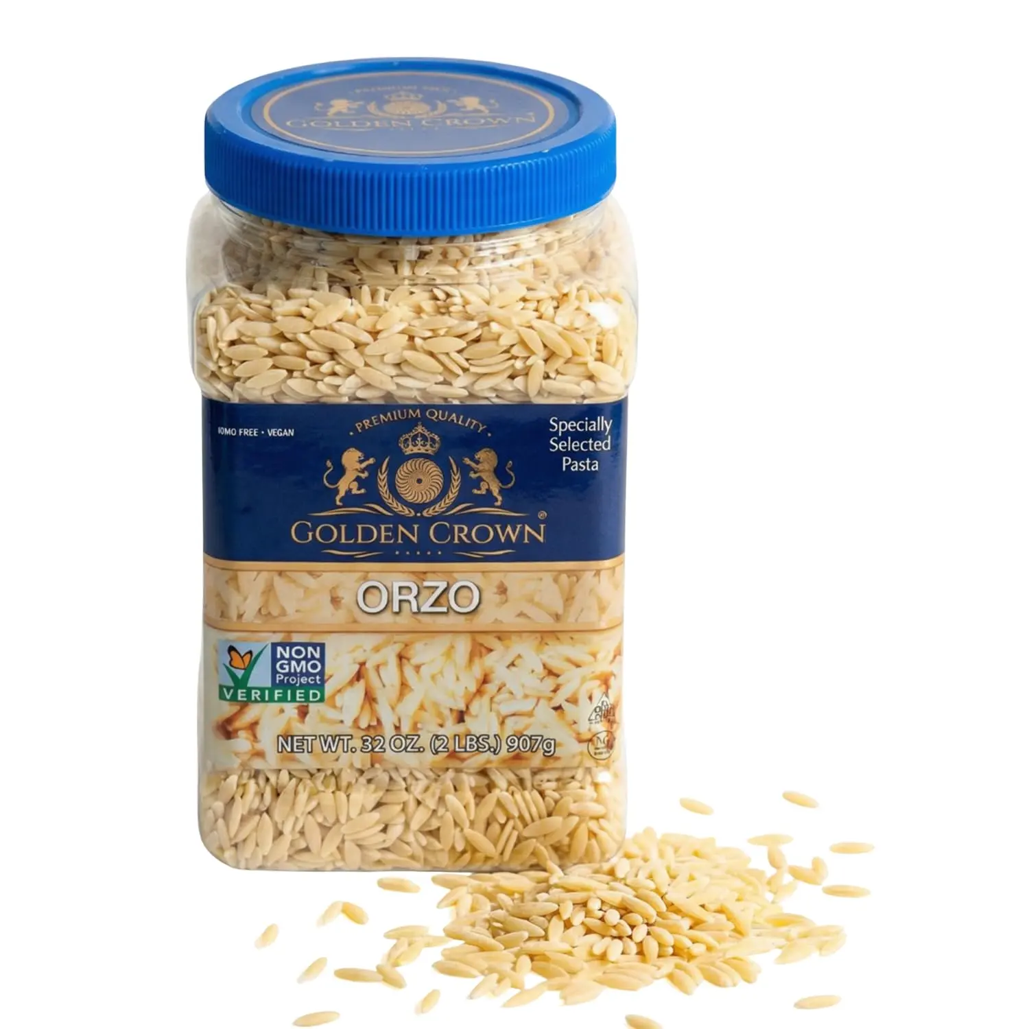 Golden Crown Orzo Pasta - Non GMO & Vegan - All Natural Rice-shaped Pasta in Bronze Cut - Made with 100% Whole Wheat - Perfect for Cold Salad, Baked Dishes, Soups & Casseroles - 32oz (2 lb)