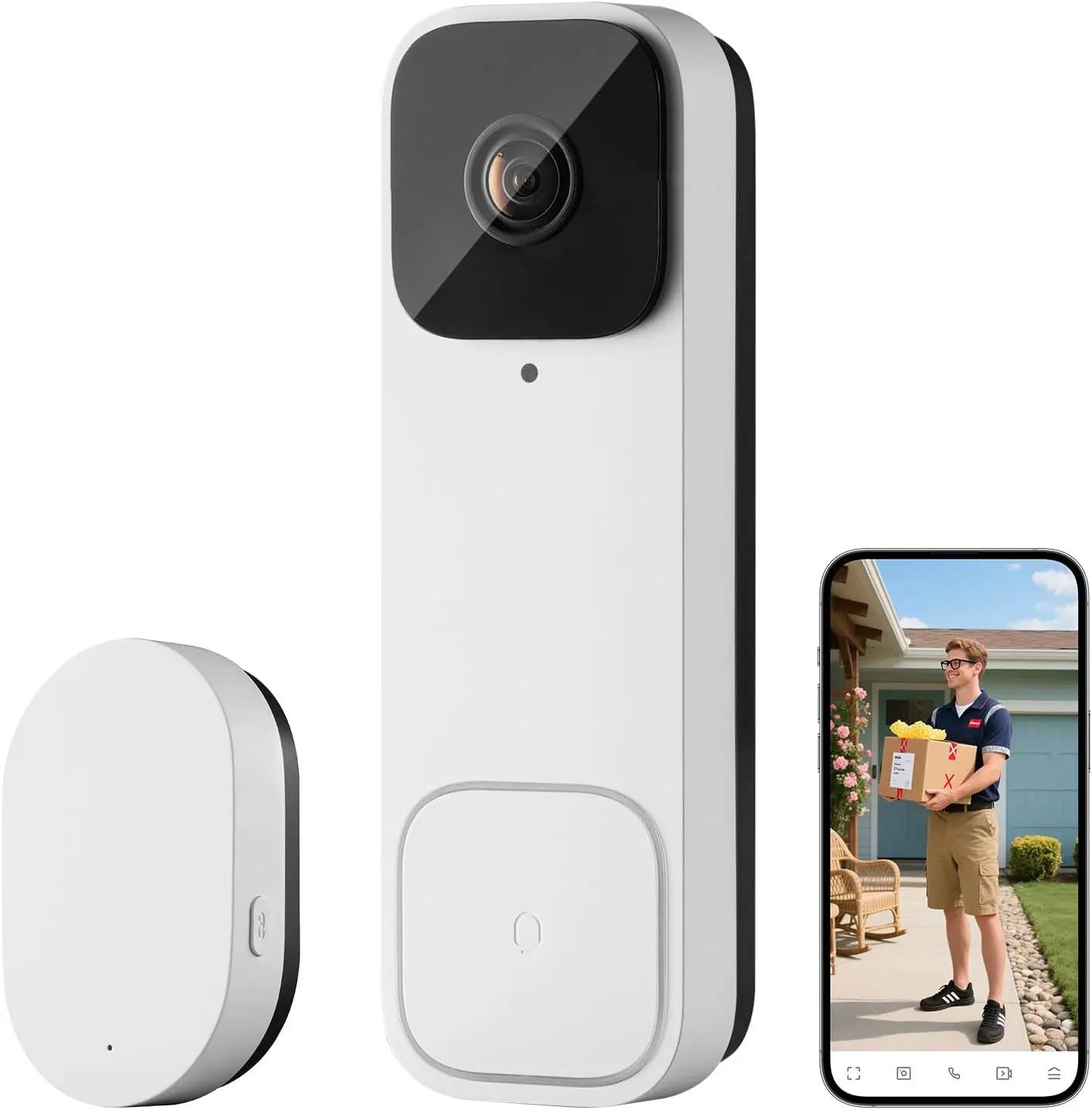 VEVOR Video Doorbell, 2K Wireless Camera Ring Doorbell Works with 170° Ultra-Wide View, 2-Way Audio, Motion Detection & Night Vision, Supports Alexei & Google, Cloud Storage, Battery/Wired Powered