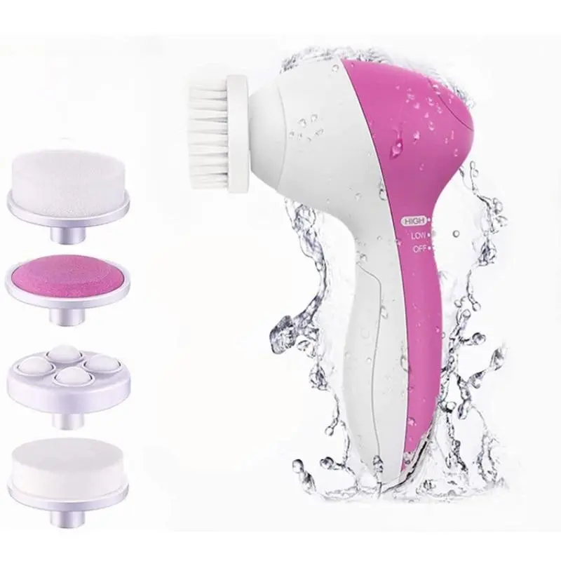 5-In-1 Electric Face Cleaner Set, Facial Pore Cleaner, 360° Rotating Facial Brush, Battery Powered, Includes 5 Function Brushes, Waterproof Portable Skincare Tool, Facial Cleansing Tools, Facial Pore Cleaning