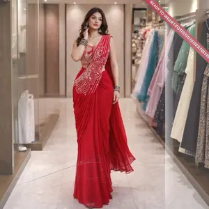 Women's Ready-to-Wear Sequin Embroidery Saree with Blouse - Formal Dress, Party-Wear Elegant Clothes