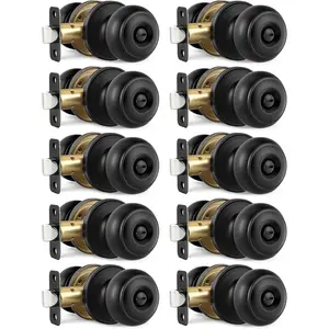 Black Door Knobs, 10 Pack Privacy Door Knobs Interior Door Knob for Bedroom/Bathroom Keyless Doorknobs Interior/Exterior Lockset, Black Modern Design Door Hardware