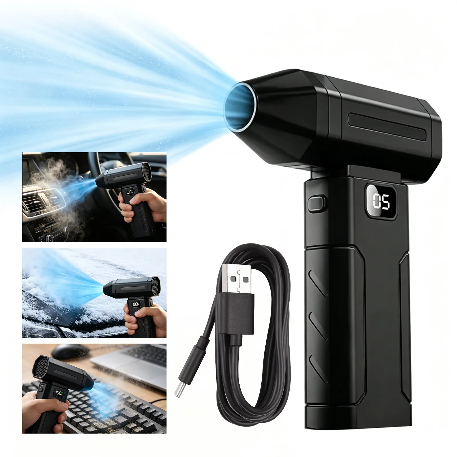【Halloween Gift】Electric Air Duster, Cordless Compressed Air Duster with 5-Speed Turbo Blower, Rechargeable Handheld Dust Cleaner with LED Light, Mini Air Blower for Computer, Keyboard, Gaming PC, Car Detailing, Home & Office