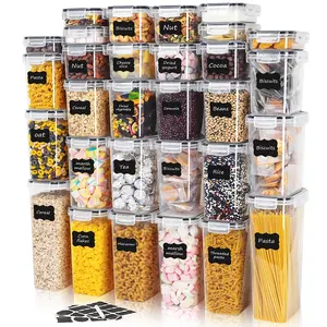 8/60 pcs Airtight Food Storage Boxes, (30 Jars And 30 Lids) Multi-Size Pantry Organizer with Large Storage Plastic Food Jars, Cereal, Flour, Sugar, Pasta, Includes Labels And Markers