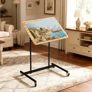[SummerVibes] Rolling Puzzle Table with Wheels – Adjustable Height & Pneumatic Tilt, Fits 1500-Piece Jigsaw Puzzles, Extra-Large Puzzle Cart, Perfect Gift for Puzzle Lovers