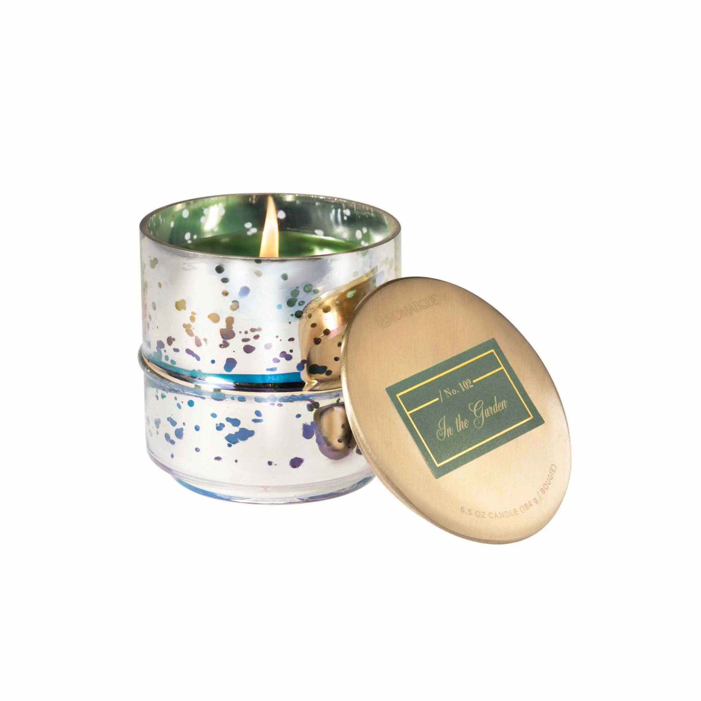 IN THE GARDEN Aromatique Metallic Glass 6 oz Scented Jar Candle