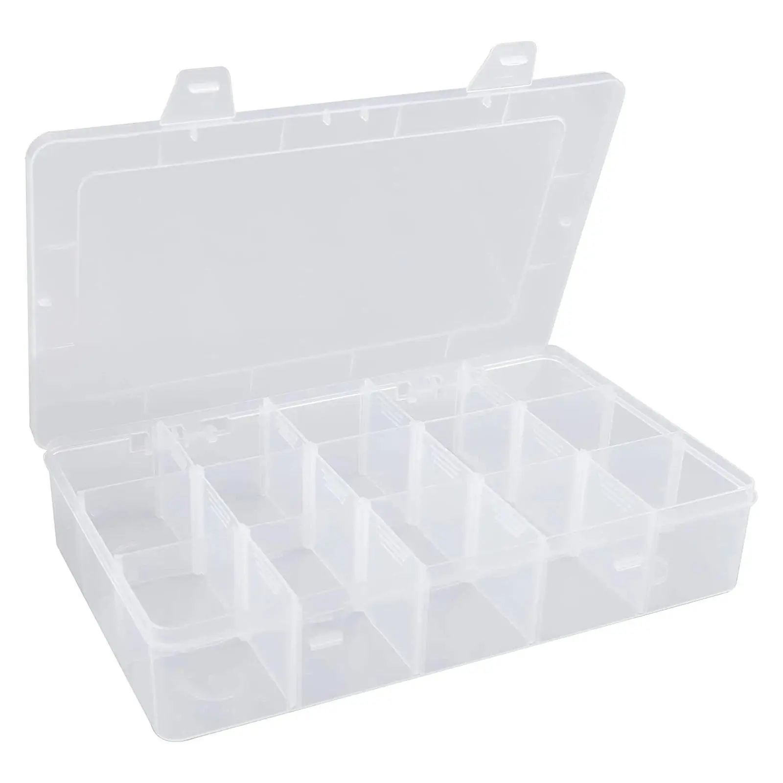 Clear Large Plastic Organizer Box with Dividers, 1 Count 15-grid Jewelry Bead Storage Box, Stationery Storage Box, Office Supplies