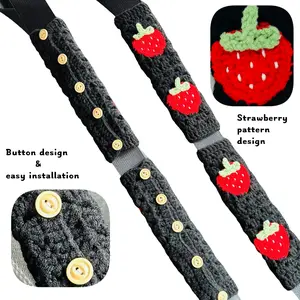 1pc/2pcs Handmade Knitted Strawberry Seat Belt Cover Set, Car Interior Accessories for Stylish Decoration