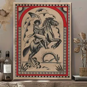 1pc with frame - Western cowboy and horse theme wall art framed painting clearance sale, 2D flat, suitable for Easter, Mother's Day, winter and summer indoor luxury decoration, bedroom, living room, bathroom, home office room aesthetic decoration poster,