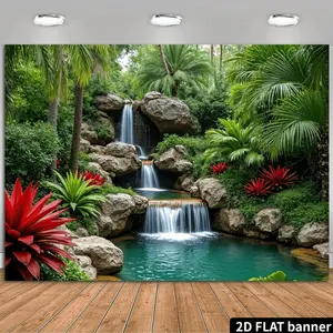 Tropical Waterfall Backdrop Landscape Nature Background Cloth Jungle River Tapestry Wall Hanging Photography Background Polyester Fiber Indoor Outdoor Party Event Decor Studio Prop Scenic Wall Art Relaxation Theme