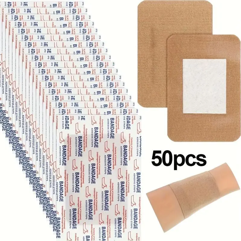 Latex-Free Fabric Bandages (Bulk Pack of 50, 3x3 in Large Size) - Flexible Care Design for Protecting Wounds, Ideal for First Aid Supplies, Protect Wounds