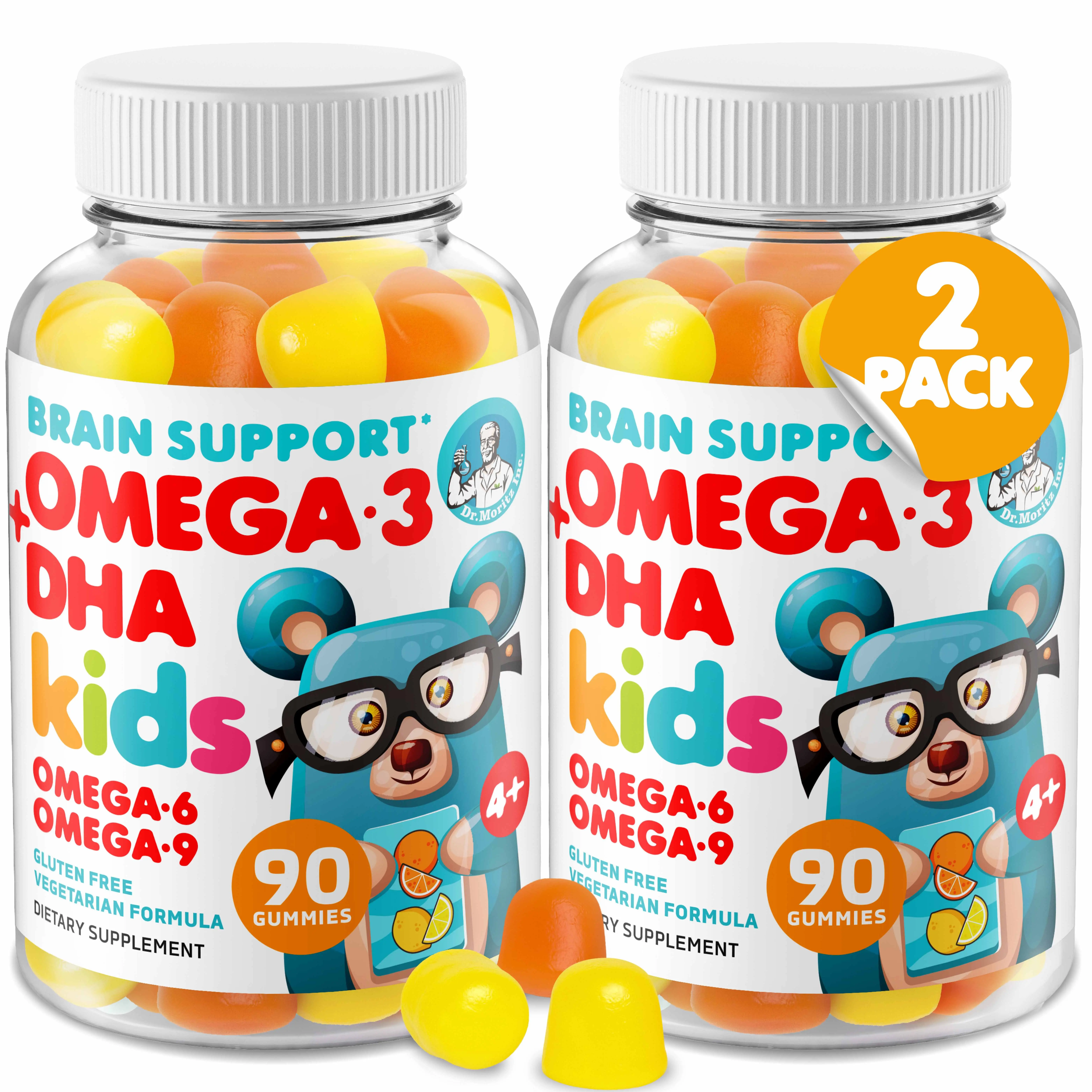 DR. MORITZ Vegan Omega 3 Gummies for adults and kids (180 Count), Omega 3 Gummies for Brain and Heart Health, No Fish Oil and Gluten Free Brain Supporting Supplement Edible Vitamin Supplement