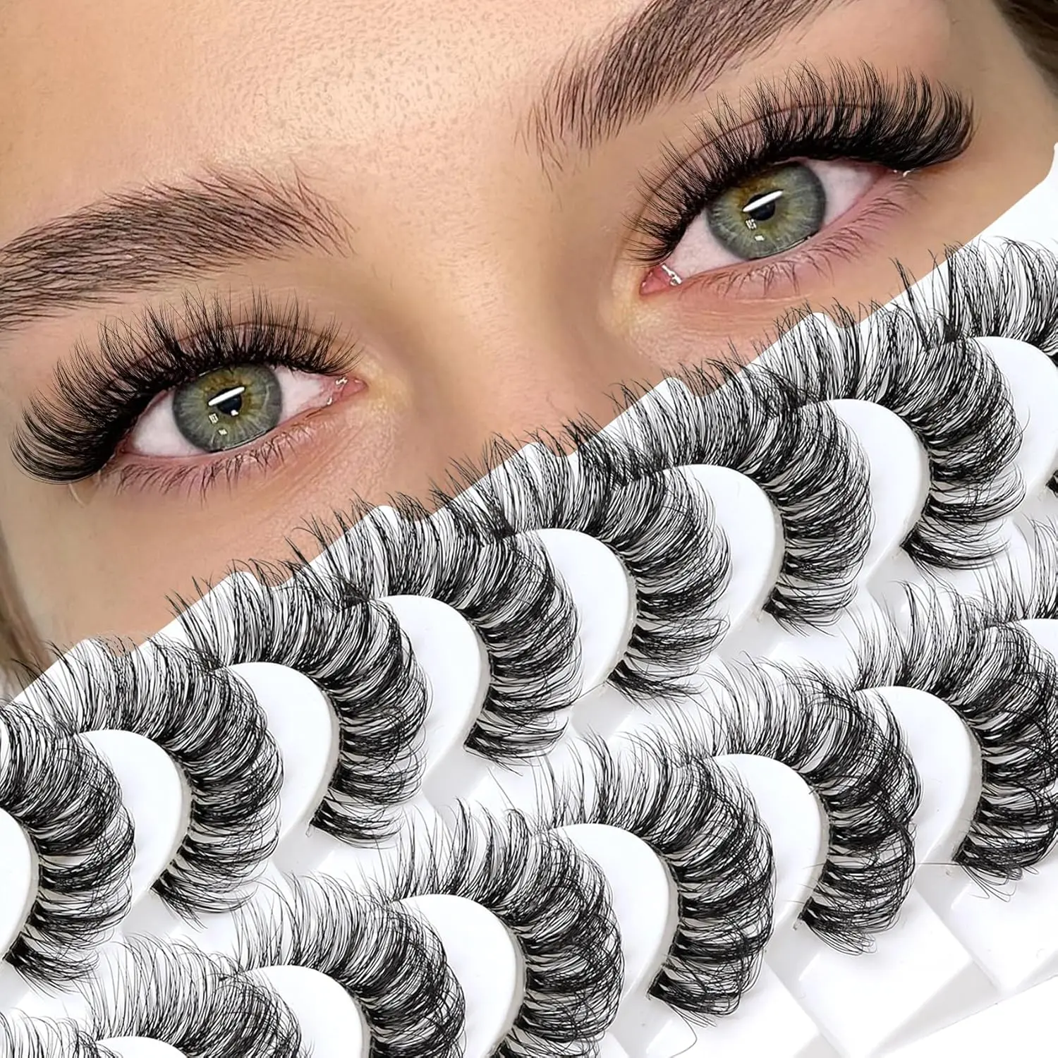 Lashes Russian Strip Lashes Eyelashes with Clear Band Looks Like Eyelash Extensions D Curl Lash Strips 10 Pairs Pack