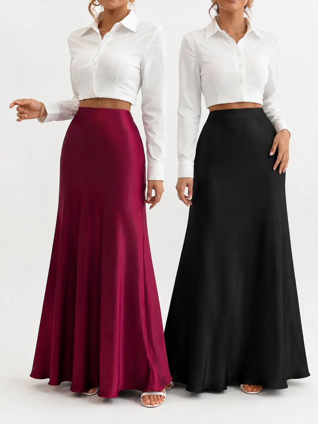 Elegant Maxi Skirt in Burgundy and Black - Perfect for Formal Events and Special Occasions