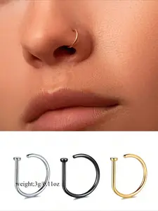 3Pcs Women Fake Piercing Nose Ring Hoop Septum Non Piercing Nose Clip Rock HipHoop Stainless Steel Fashion Punk Body Jewelry Spiral Nose Ring