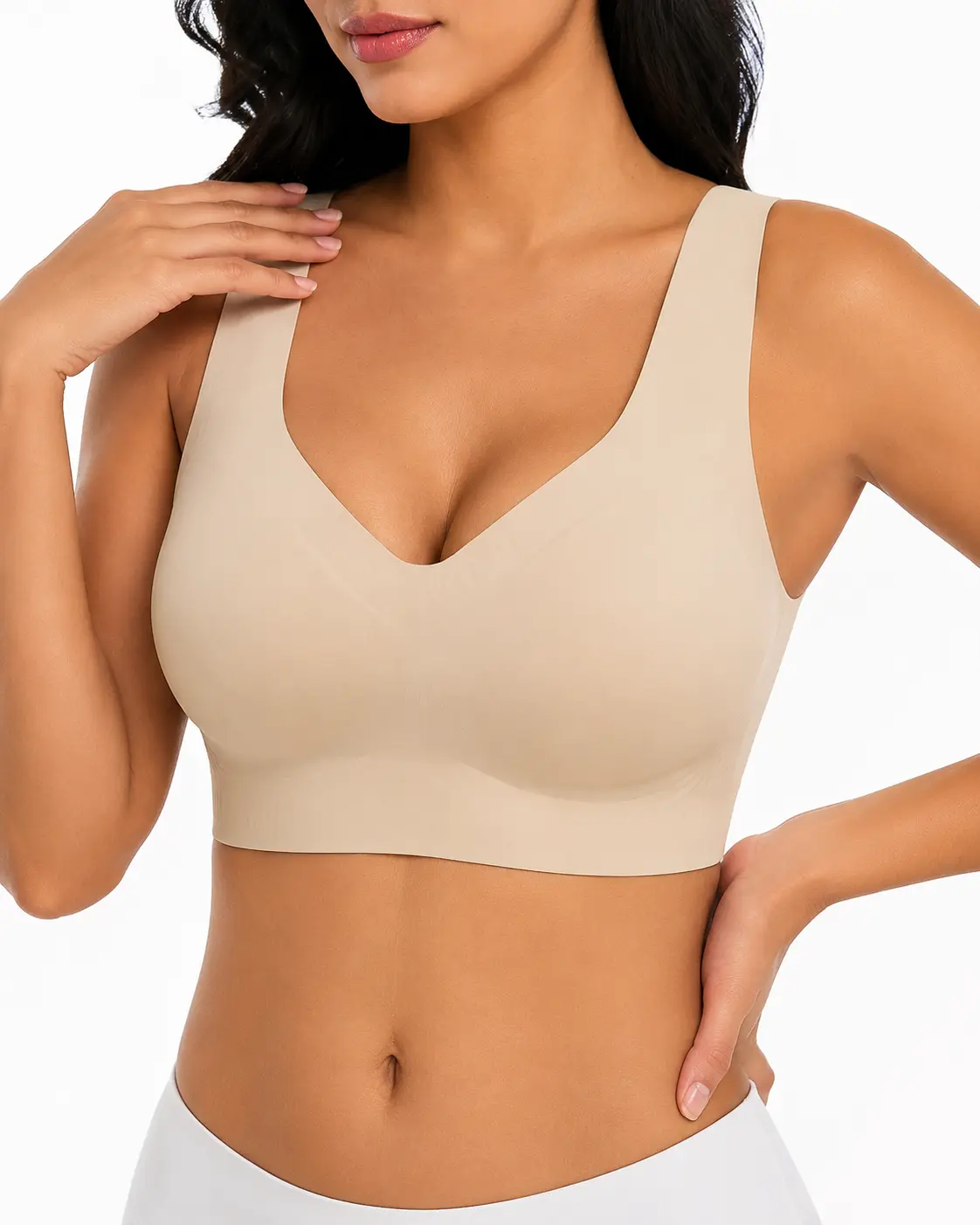 Seamless bras for women, full coverage wireless bralettes, wider straps, side comfort, breathable, smooth pull-on bras, smart sizing, stretchy fabric, minimalist basic nude color, lightweight womenswear, soft everyday bra #DealsForYouDays