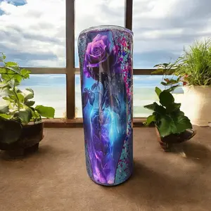20 OZ PURPLE AND TEAL FLOWER TUMBLER