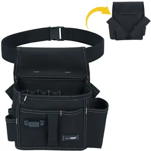 MELOTOUGH 14 Pocket Electrician Tool Pouch with Belt Utility Pouch Tool Bag Left Right Hammer Holder Adjustable 2-Inch Belt for Electrician Construction Black Durable Canvas