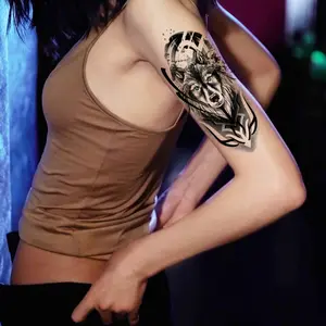 Waterproof Temporary Tattoos for Adults, 6 Sheets Black Half-Sleeve Body Art with Halloween Tiger, Skull & Skeleton Designs, Long-Lasting & Safe for All Skin Types