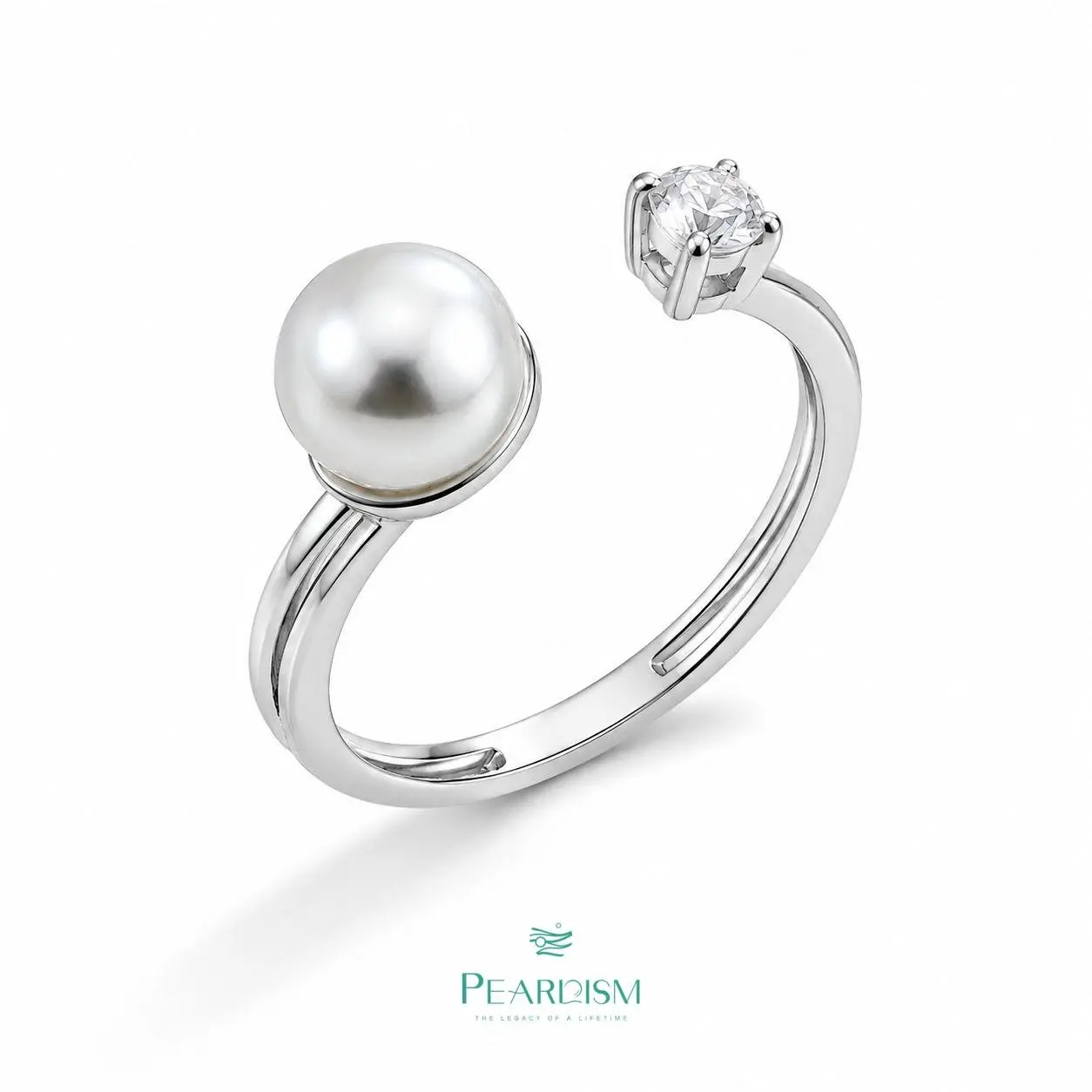 PEARLISM Dainty Everyday Rare Ginza Pearl Ring | 6.5-7mm Silver Square CZ Hypoallergenic-ASAR016