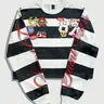Unisex Eye Print Long Sleeve Sweatshirt, Black and White Striped Lightweight Crew Neck Top for Spring & Fall, Loose Fit Vintage Streetwear, Casual Print Clothes