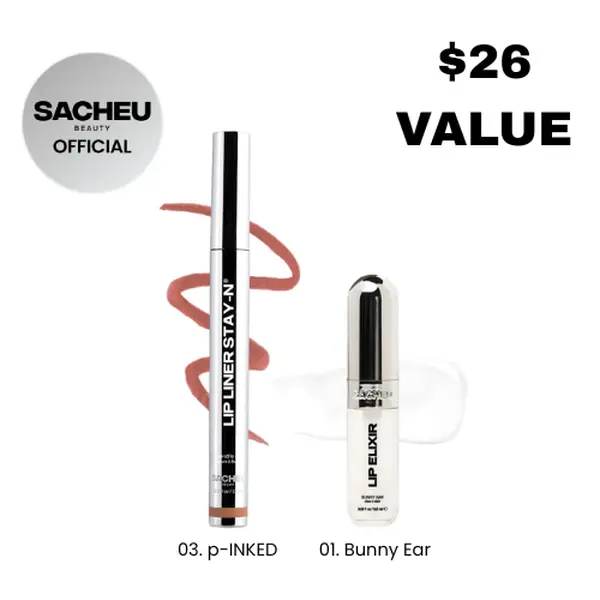 sacheu Line & Shine | Lip Liner STAY-N + Lip Gloss Duo | Everyday Liner & Gloss Lip Set