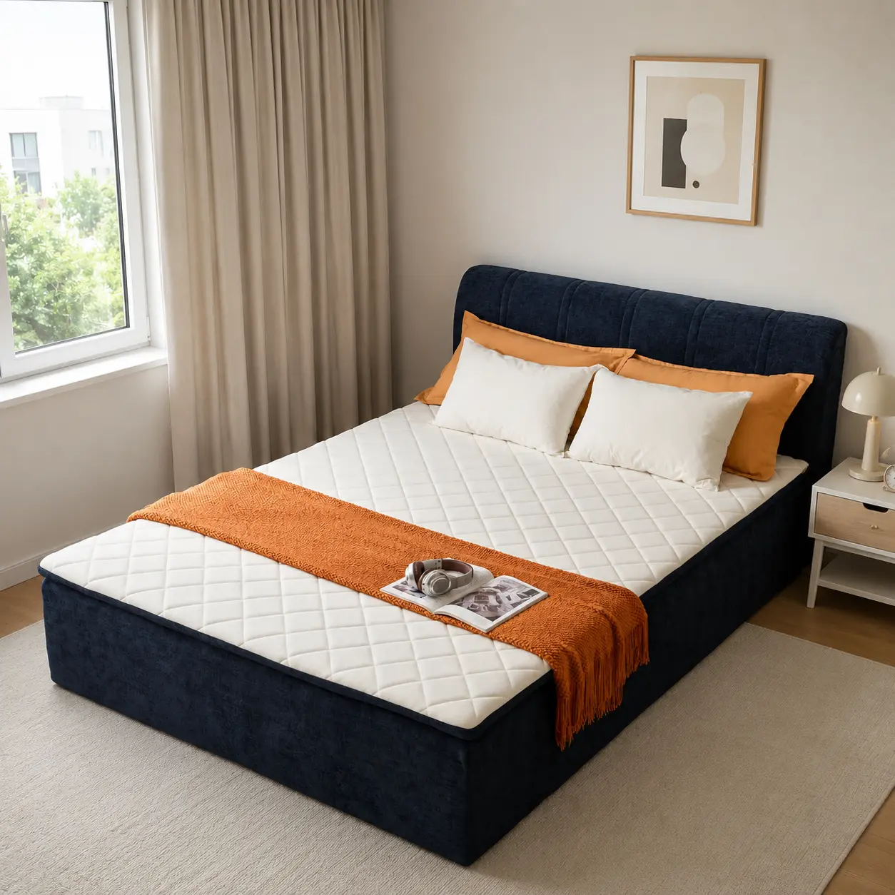 CAODOC All-in-One Boneless Bed Mattress Combo, 16 Inch Hybrid Memory Foam Bed with Chenille Fabric Upgrade, Pocket Springs, Medium Firm Support, No Bed Frame Needed, Breathable Floor Bed for Bedroom, Queen Full Twin